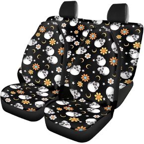 Howilath Car Seat Covers Full Set for Front Back Seat Protector Gothic Skull Red Rose Print Car Front Saddle Blanket and Auto Rear Bench Cover