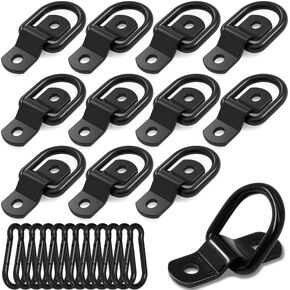 D Rings Tie Down Anchors Hooks,1/4" D Lashing Ring Cargo Tie Down Anchors for Trailer,Tie Down Anchors with Carabiner D Rings for Trucks RV Camper Van Boats Surface Mount (Black)
