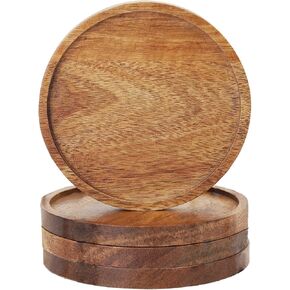 Acacia Wood Coasters with Lip for Drinks Round Coasters Set of 4, MDTARVF Beer Coaster Decor Beverage Cup Coasters Modern Bar Coasters Gift Best Coffee Table Coasters