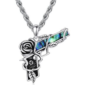KQF Gun Necklace S925 Sterling Silver Gun Pistol Punk Pendant Jewelry for Women Men
