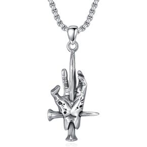 Nail Cross Necklace for Men Sterling Silver Upside Down Cross Necklace Inverted Cross Pendant Hand Jewelry Horror Gifts for Men