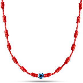 PHITECUS Turkish Evil Eye Pendant Necklace with 7 Red Knots for Protection - Blue Nazar Amulet for Men & Women - Handmade String Necklace -