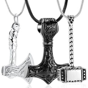 Thor Axe Cremation Jewelry for Ashes for Women Men Viking Jewelry Memorial Pendant Urn Necklace for Loved One Ashes Holder