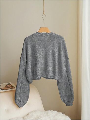 Verdusa Women's Oversized Bow Tie Front Sweater Cardigan Crew Neck Cropped Cable Knitted Tops in Saudi Arabia