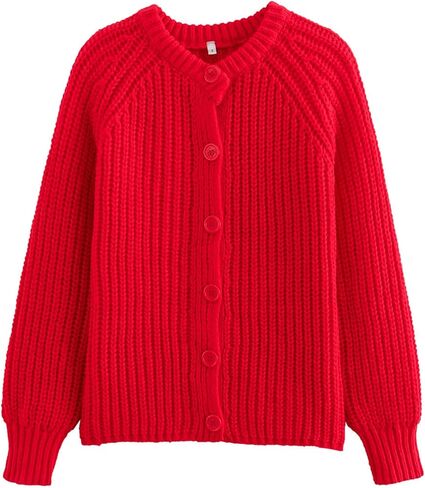 سترة صوفية لطيفة للسيدات من Arssm بأكمام طويلة وفتحة رقبة مستديرة وأزرار سفلية، سترة محبوكة على الموضة 2024 (أحمر-M) in Kuwait