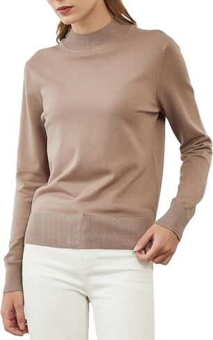 MessBebe Women's Mock Turtle Neck Sweater Slim Fit Long Sleeve Lightweight Knit Pullover Jumper Tops for Fall Winter in Saudi Arabia