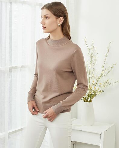 MessBebe Women's Mock Turtle Neck Sweater Slim Fit Long Sleeve Lightweight Knit Pullover Jumper Tops for Fall Winter in Saudi Arabia