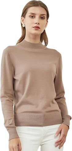 MessBebe Women's Mock Turtle Neck Sweater Slim Fit Long Sleeve Lightweight Knit Pullover Jumper Tops for Fall Winter in Saudi Arabia