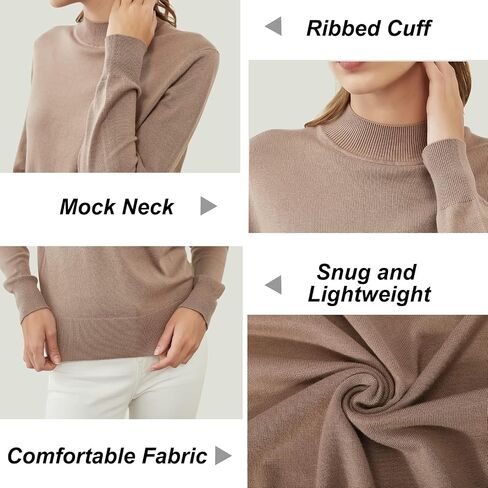 MessBebe Women's Mock Turtle Neck Sweater Slim Fit Long Sleeve Lightweight Knit Pullover Jumper Tops for Fall Winter in Saudi Arabia