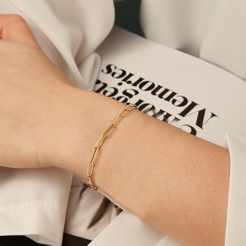 14K Gold Bracelets for Women, Waterproof Dainty Bracelets Gold Jewelry for Women Trendy Link Chain Paperclip Link Bracelet Cute Womens Valentines Day Gifts in Saudi Arabia