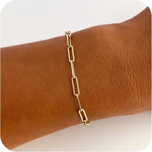 14K Gold Bracelets for Women, Waterproof Dainty Bracelets Gold Jewelry for Women Trendy Link Chain Paperclip Link Bracelet Cute Womens Valentines Day Gifts in Saudi Arabia