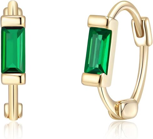 BriLove 925 Sterling Silver Small Dainty Birthstone Hoop Earrings for Women, Gorgeous Emerald Cut Crystal Huggie Hoop Dangle Earring for Birthday Everyday Wear in Saudi Arabia