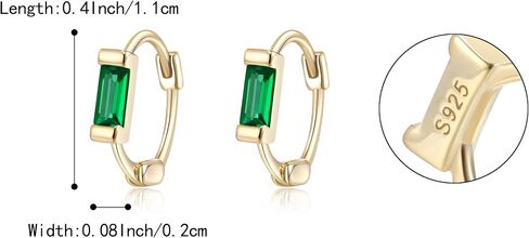 BriLove 925 Sterling Silver Small Dainty Birthstone Hoop Earrings for Women, Gorgeous Emerald Cut Crystal Huggie Hoop Dangle Earring for Birthday Everyday Wear in Saudi Arabia