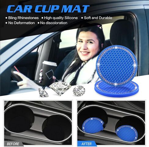 Blue Bling Accessories for Car, Bling Steering Wheel Cover for Women Girls Universal Fit 14.2-15.3 Inch, Bling Car Accessories with 2 Pack Car Coasters for Cup Holders and Push to Start Accessories in Saudi Arabia