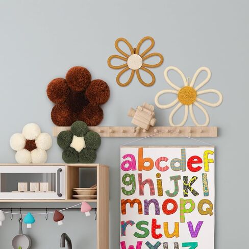 Solsew 5 قطع بوهو ديكور جدار الحضانة المنسوجة زهرة الأقحوان مكرامية بوم بوم الجدار شنقا 3 أحجام زهرة الحضانة ديكور البوهيمي المنزل غرفة نوم غرفة جدار الفن للطفل الفتيات الفتيان الأطفال in Kuwait