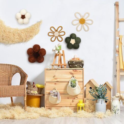 Solsew 5 قطع بوهو ديكور جدار الحضانة المنسوجة زهرة الأقحوان مكرامية بوم بوم الجدار شنقا 3 أحجام زهرة الحضانة ديكور البوهيمي المنزل غرفة نوم غرفة جدار الفن للطفل الفتيات الفتيان الأطفال in Kuwait