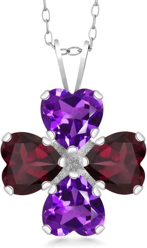 Gem Stone King 925 Sterling Silver Purple Amethyst and Red Rhodolite Garnet 4 Heart Shape Gemstone February Birthstone Pendant Necklace For Women (2.92 Cttw, 6MM Heart, with 18 Inch Silver Chain) in Saudi Arabia