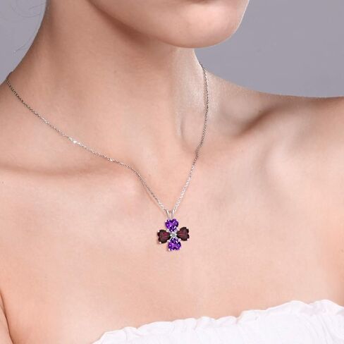Gem Stone King 925 Sterling Silver Purple Amethyst and Red Rhodolite Garnet 4 Heart Shape Gemstone February Birthstone Pendant Necklace For Women (2.92 Cttw, 6MM Heart, with 18 Inch Silver Chain) in Saudi Arabia