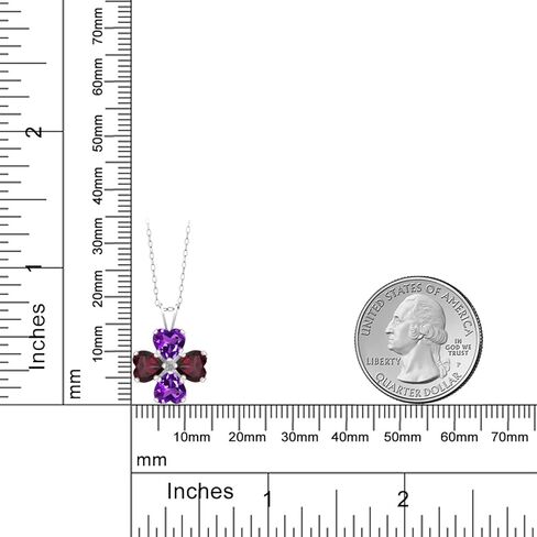 Gem Stone King 925 Sterling Silver Purple Amethyst and Red Rhodolite Garnet 4 Heart Shape Gemstone February Birthstone Pendant Necklace For Women (2.92 Cttw, 6MM Heart, with 18 Inch Silver Chain) in Saudi Arabia