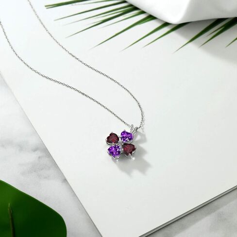 Gem Stone King 925 Sterling Silver Purple Amethyst and Red Rhodolite Garnet 4 Heart Shape Gemstone February Birthstone Pendant Necklace For Women (2.92 Cttw, 6MM Heart, with 18 Inch Silver Chain) in Saudi Arabia