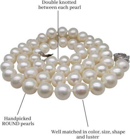 II ROUND PEARL II Real Pearl Necklace for Women Ivory Beige Cream White Pearls Jewelry Men Cultured Freshwater Sterling Silver Wedding in Saudi Arabia
