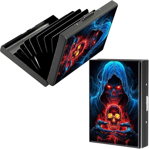 Metal Credit Card Holder, Business Card Holder Metal Rfid Card Holder Wallet for Women Men, Travel, Shopping, Outdoor, Fall Wallet Purse Gift Accessories for Ladies, Pink Flower Skull in Saudi Arabia