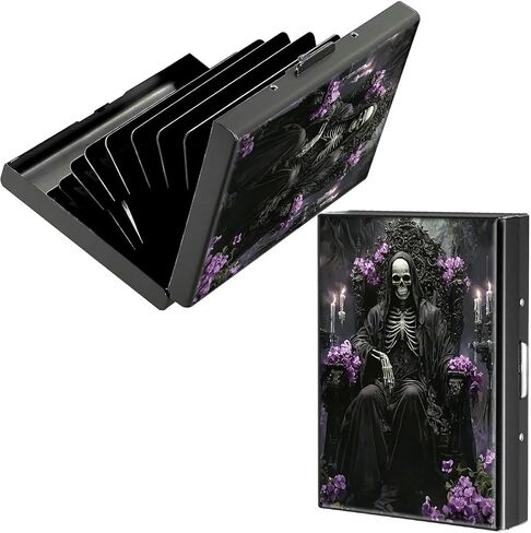 Metal Credit Card Holder, Business Card Holder Metal Rfid Card Holder Wallet for Women Men, Travel, Shopping, Outdoor, Fall Wallet Purse Gift Accessories for Ladies, Pink Flower Skull in Saudi Arabia