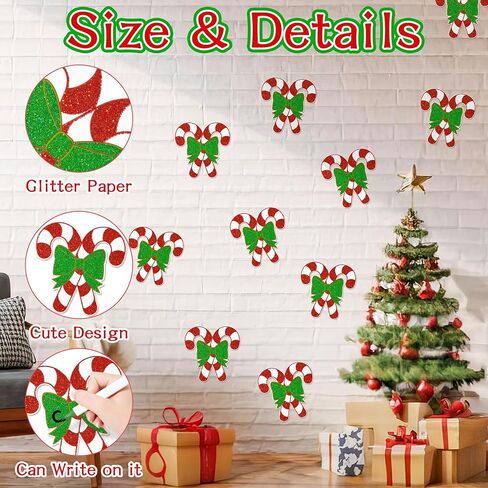 Christmas Candy Cane Paper Cutouts-100Pcs Glitter Cutouts Decorations DIY Paper Cuts Party Decor for Christmas Winter Candy Bulletin Board Xmas Birthday Classroom Game Day Wall Decor Supplies in Saudi Arabia