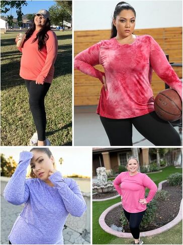 FOREYOND حجم كبير بلوزات رياضية طويلة الأكمام للنساء لينة الجافة تناسب تجريب القمم بسط ملابس اليوغا خفيفة الوزن XL-5XL in Kuwait