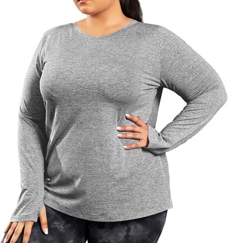 FOREYOND حجم كبير بلوزات رياضية طويلة الأكمام للنساء لينة الجافة تناسب تجريب القمم بسط ملابس اليوغا خفيفة الوزن XL-5XL in Kuwait