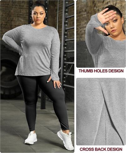 FOREYOND حجم كبير بلوزات رياضية طويلة الأكمام للنساء لينة الجافة تناسب تجريب القمم بسط ملابس اليوغا خفيفة الوزن XL-5XL in Kuwait