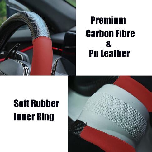 Steering Wheel Cover for Tesla Model Y and Model 3 Small Size 14 Inch D Shaped, Microfiber Leather Patched Carbon Fiber Soft Touch Anti Slip & Odor Free,Red in Saudi Arabia