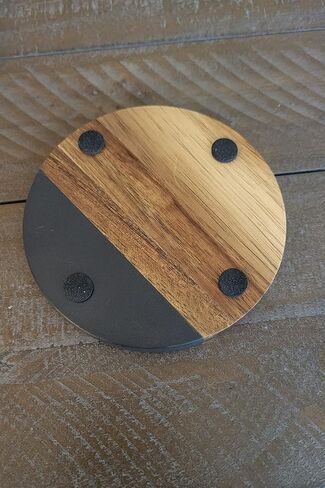Black Slate & Acacia Wood Coasters with Brass Inlay, Set of 4 in Saudi Arabia