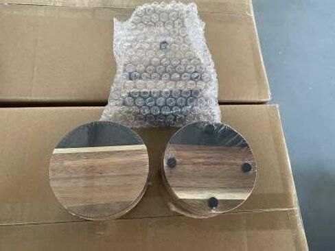 Black Slate & Acacia Wood Coasters with Brass Inlay, Set of 4 in Saudi Arabia