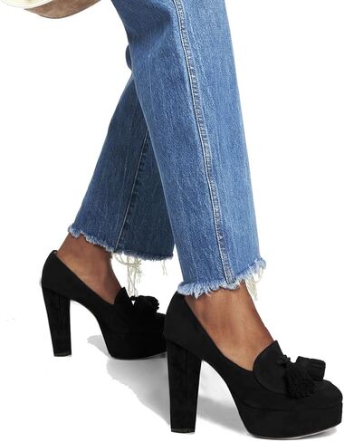 SHODENSE Women Vintage Chunky Platform Loafers Pumps Tassel Round Closed Toe Slip On Suede Block High Heel Dress Loafer Shoes Buckle Strap Oxford Loafers Fringe Pump Dressy Chic Sexy Y2k 4-11 M US in Kuwait
