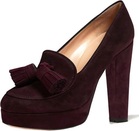 SHODENSE Women Vintage Chunky Platform Loafers Pumps Tassel Round Closed Toe Slip On Suede Block High Heel Dress Loafer Shoes Buckle Strap Oxford Loafers Fringe Pump Dressy Chic Sexy Y2k 4-11 M US in Kuwait