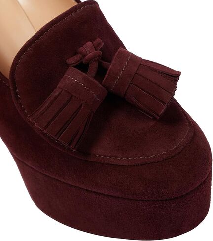 SHODENSE Women Vintage Chunky Platform Loafers Pumps Tassel Round Closed Toe Slip On Suede Block High Heel Dress Loafer Shoes Buckle Strap Oxford Loafers Fringe Pump Dressy Chic Sexy Y2k 4-11 M US in Kuwait