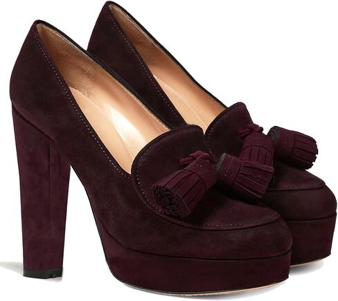 SHODENSE Women Vintage Chunky Platform Loafers Pumps Tassel Round Closed Toe Slip On Suede Block High Heel Dress Loafer Shoes Buckle Strap Oxford Loafers Fringe Pump Dressy Chic Sexy Y2k 4-11 M US in Kuwait