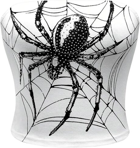 GORGLITTER Women's Y2K Graphic Goth Strapless Tops Backless Rave Bustier Crop Top in Saudi Arabia
