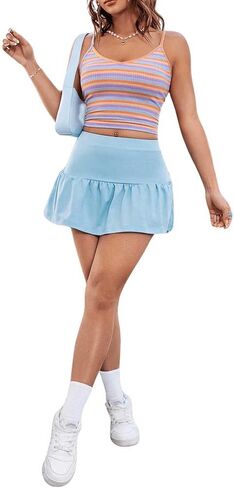 SweatyRocks Women's Striped V Neck Spaghetti Strap Slim Fit Cami Tank Sleeveless Crop Camisole Top in Saudi Arabia