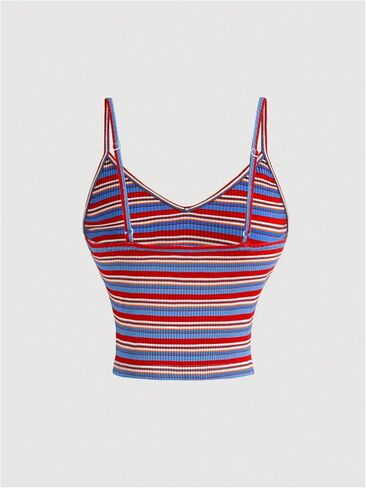 SweatyRocks Women's Striped V Neck Spaghetti Strap Slim Fit Cami Tank Sleeveless Crop Camisole Top in Saudi Arabia