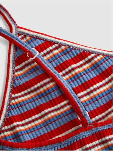SweatyRocks Women's Striped V Neck Spaghetti Strap Slim Fit Cami Tank Sleeveless Crop Camisole Top in Saudi Arabia