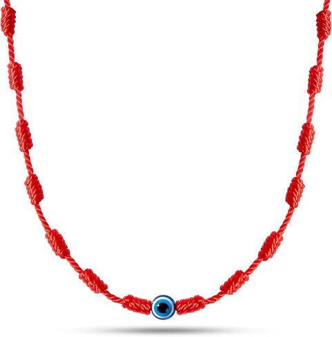 PHITECUS Turkish Evil Eye Pendant Necklace with 7 Red Knots for Protection - Blue Nazar Amulet for Men & Women - Handmade String Necklace - in Saudi Arabia