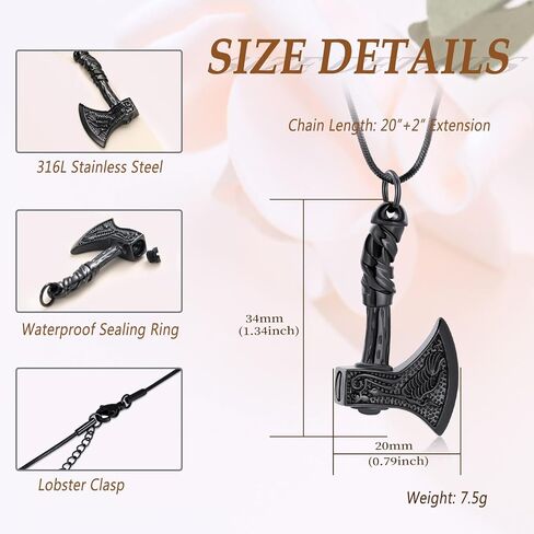 Thor Axe Cremation Jewelry for Ashes for Women Men Viking Jewelry Memorial Pendant Urn Necklace for Loved One Ashes Holder in Saudi Arabia