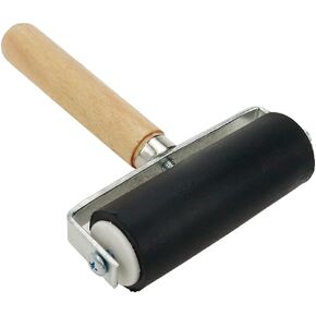 Risbay 1Pc 4Inch Black Rubber Roller with Wooden Handle for Printing,Gluing