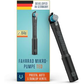 مضخة دراجة صغيرة Ted - لجميع الصمامات 120 رطل لكل بوصة مربعة / 8.3 بار أقصى ضغط I وظيفة تلسكوب فعالة I مضخة دراجة من الألومنيوم بآلة CNC I مضخة دراجة لصمام Presta وSchrader وDV in Kuwait