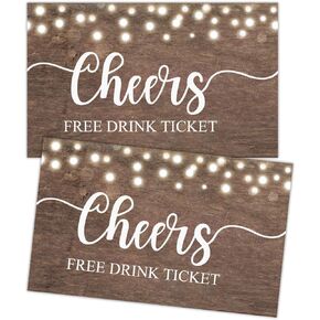 50 Free Drink Tickets, Cheers Tickets, Rustic Drink Ticket Coupons for a Free Drink at Weddings, Work Events or Party, Drink Tickets for Events, Free Drink Tickets for Soft Drink or Food Vouchers.
