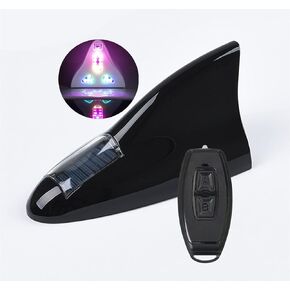 Shark Fin Warning Light not Antenna, Solar Power 18 LED 8 Mode Car Roof Lamp Aerial Base, Magnetic Mount, Waterproof Shark Fin Replacement for Car, with Remote Control (Black)