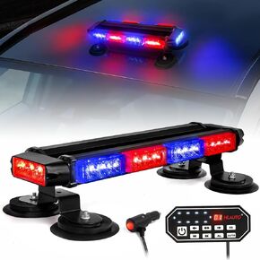 HLauto 16.8" Emergency Strobe Lights Bar w/Controller, Amber White Rooftop Safety Flashing Hazard Warning Lights w/Magnetic Base for Trucks, Construction Vehicles, Snow Plow, Cars