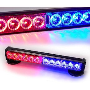 LE-JX Blue/Red Wireless Traffic Advisor Emergency Lights Bar Beacon Led Strobe Warning Light Mini Roof Top Plow Hazard Flash 12 Volt with Magnetic Base Mount and Rechargeable Plug (Blue/Red, 12 LEDs)